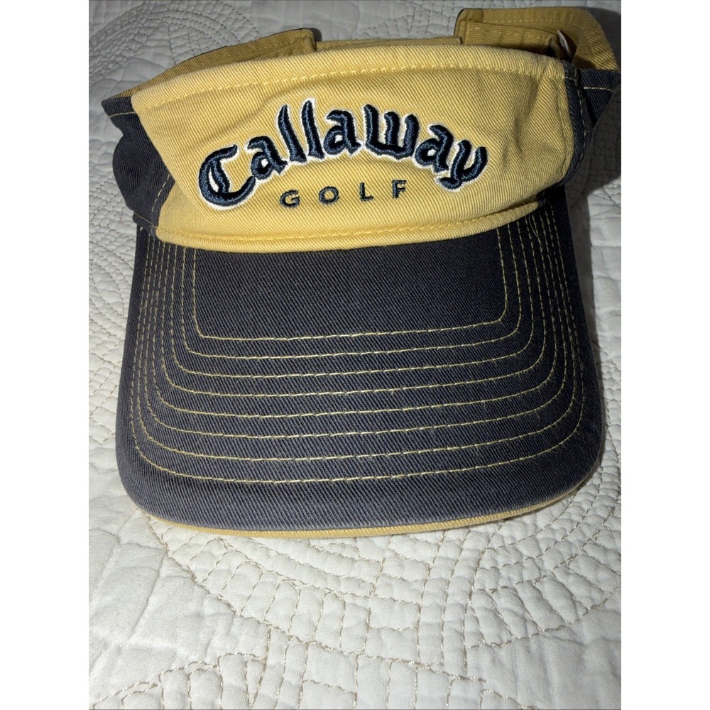 Vintage Callaway Golf Visor Old English RaisedEmbroidered Navy Gold 80s Classic